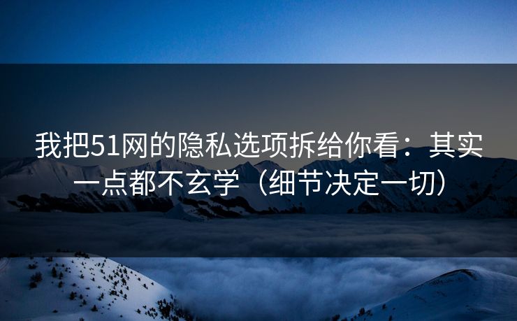 我把51网的隐私选项拆给你看：其实一点都不玄学（细节决定一切）